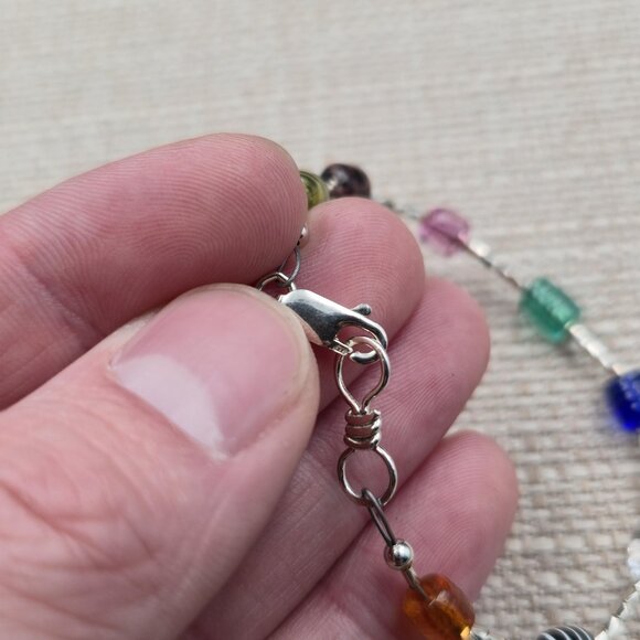 7 Inch Sterling Silver Colorful Glass Braided Style Bracelet B915 - Picture 4 of 6